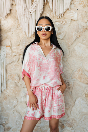 Off White/Rose Shells silk blend blouse and short pants set [3]