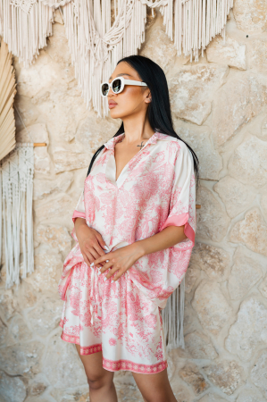 Off White/Rose Shells silk blend blouse and short pants set [0]