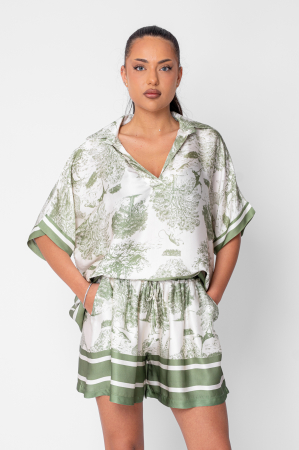 Set Shells bluza si pantalon scurt din mix matase Off White/Green [1]