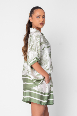 Set Shells bluza si pantalon scurt din mix matase Off White/Green [2]