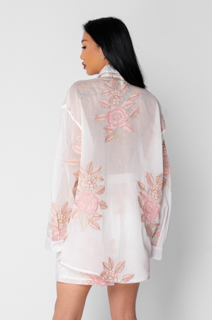 Set Camasa maneca lunga si pantalon scurt Off White/Rose [3]
