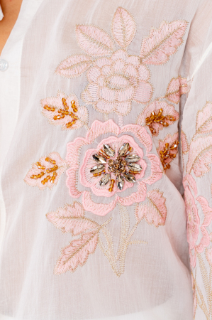 Set Camasa maneca lunga si pantalon scurt Off White/Rose [4]