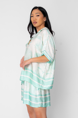 Set Shells bluza si pantalon scurt din mix matase Off White/Mint [2]