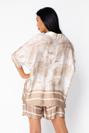Off White/Beige Shells silk blend blouse and short pants set [3]