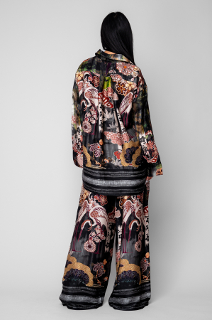 Set Shells Camasa si pantalon lung din mix matase Black [2]