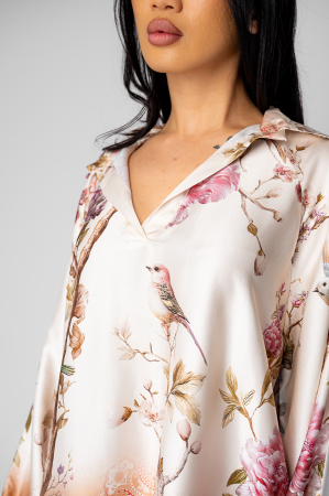 Set Shells bluza si pantalon lung din mix matase Off White/Rose [2]