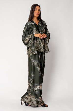 Women - Shells Set Shirt and long pants made of silk blend Green