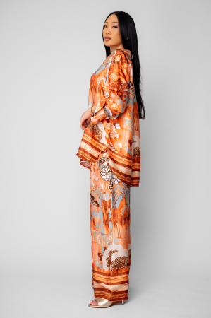Set Shells Camasa si pantalon lung din mix matase Orange [1]