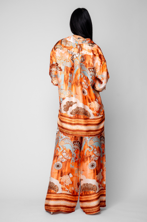 Set Shells Camasa si pantalon lung din mix matase Orange [2]