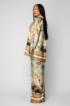 Set Shells Camasa si pantalon lung din mix matase Beige [1]