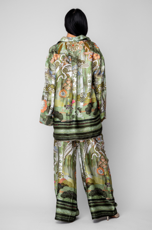 Set Shells Camasa si pantalon lung din mix matase Green [2]
