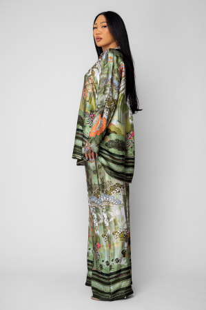 Set Shells Camasa si pantalon lung din mix matase Green [1]