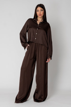 Seturi Imbracaminte - Set Shells II Camasa si pantalon lung din mix matase Brown