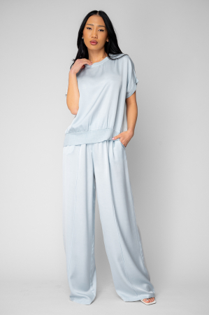 FEMEI - Set Bluza si pantalon lung din mix matase Sky Blue