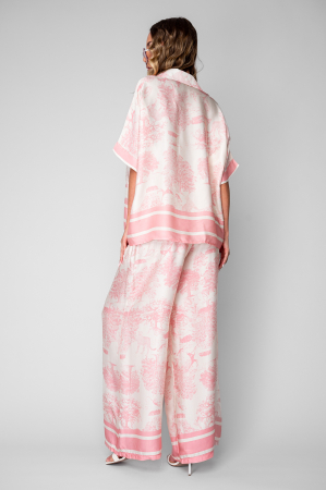 Set Shells Bluza si pantalon lung din mix matase Off White/Rose [3]