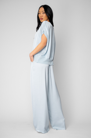 Set Bluza si pantalon lung din mix matase Sky Blue [2]