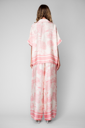 Set Shells Bluza si pantalon lung din mix matase Off White/Rose [2]
