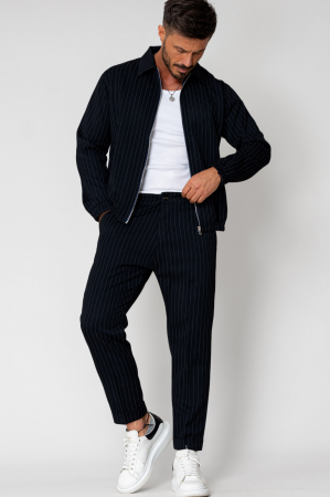 SALE - Set Caruso Stripes Jacket with zipper and long pants Black