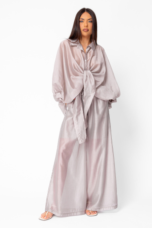 WOMEN - Set Summer Shells camasa si Pantalon lung din mix matase Taupe