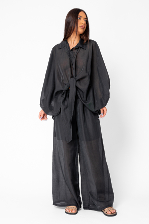 Set Summer Shells camasa si Pantalon lung din mix matase Black [1]