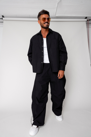 NOUTATI - Set Super Oversized Camasa si pantalon lung Black