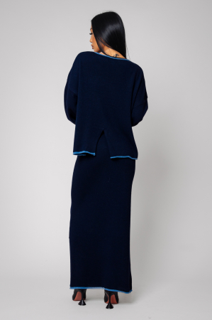 Set Sylvie cu fusta mix lana si casmir Navy [2]