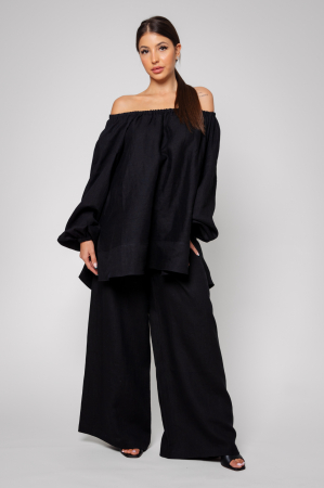 SALE - Blouse and long pants set made of 100% IN Black