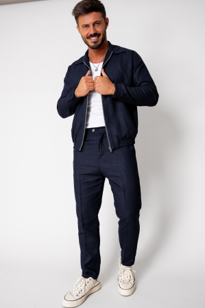 SALE - Toscano Set Zippered Jacket and Long Trousers Navy