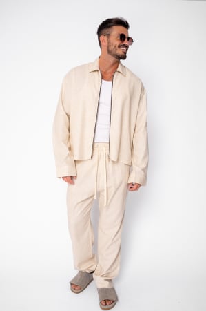 NEW - Set Oversized Toscano Zippered Jacket and Long Trousers Beige