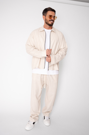 Set Oversized Toscano Zippered Jacket and Long Trousers Beige [0]