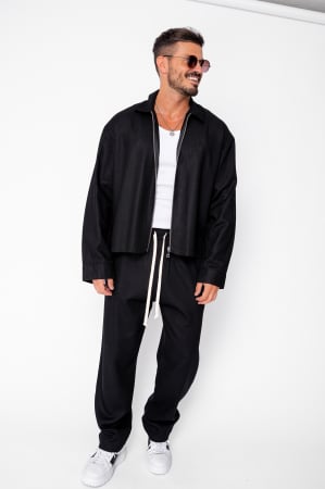 NEW - Set Oversized Toscano Zippered Jacket and Long Trousers Black