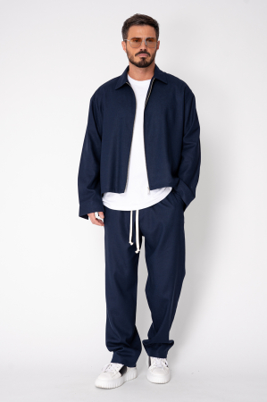 Set Oversized Toscano Zippered Jacket and Long Trousers Navy [1]
