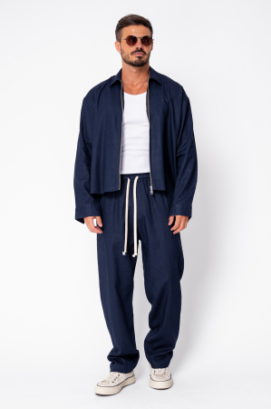 Set Oversized Toscano Zippered Jacket and Long Trousers Navy [1]