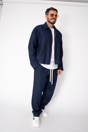 Summer Sets - Set Oversized Toscano Zippered Jacket and Long Trousers Navy