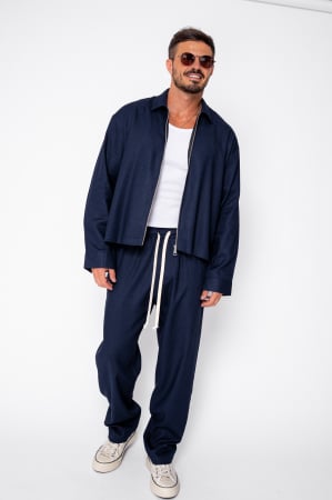 NEW - Set Oversized Toscano Zippered Jacket and Long Trousers Navy