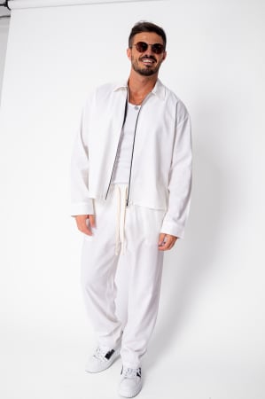 NEW - Set Oversized Toscano Zippered Jacket and Long Trousers Off White