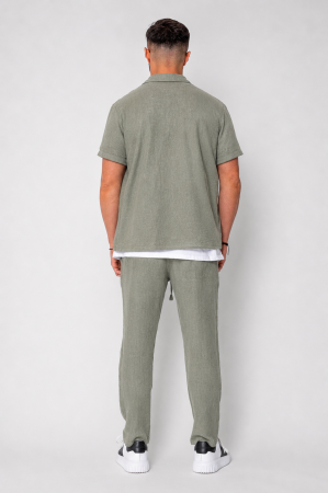Set Tricotat Camasa maneca scurta si Pantaloni lungi Dark Olive [2]