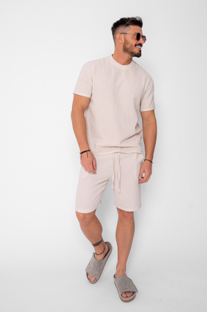 Seturi de Vara - Set Tricotat Tricou si Pantaloni scurti Light Beige