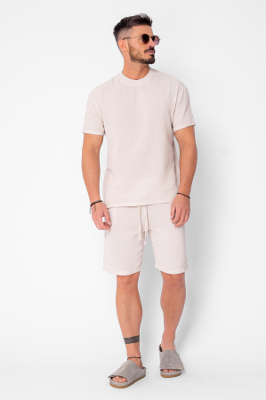 Set Tricotat Tricou si Pantaloni scurti Light Beige [1]