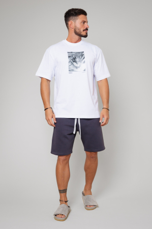 PROMOTII - Set tricou imprimat si pantalon scurt White/Grey Anthracite