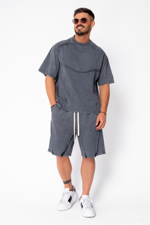 Set tricou si pantalon scurt cu cusaturi exterioare Grey Anthracite Prespalat [1]