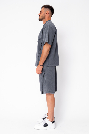 Set tricou si pantalon scurt cu cusaturi exterioare Grey Anthracite Prespalat [2]