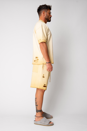 Light Yellow distressed t-shirt and shorts set [2]