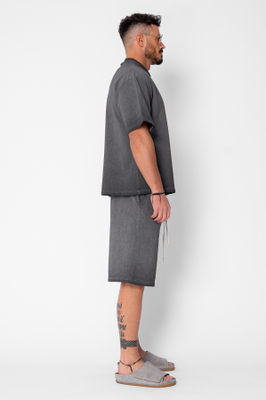 Set tricou si pantalon scurt cu efect prespalat Grey Anthracite [2]