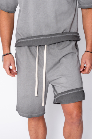 Set tricou si pantalon scurt cu efect prespalat Grey [4]
