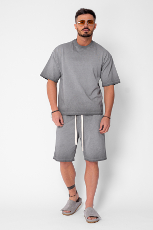 Set tricou si pantalon scurt cu efect prespalat Grey [1]