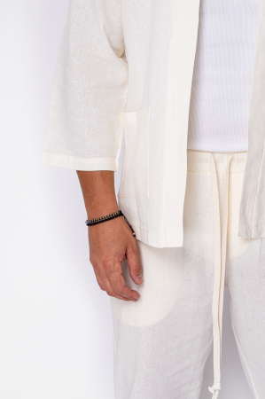 Set Tulum Jachetă tip kimono cu buzunare si pantalon lung Off White [4]