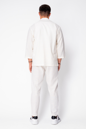 Set Tulum Jachetă tip kimono cu buzunare si pantalon lung Off White [3]