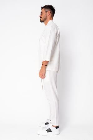 Set Tulum Jachetă tip kimono cu buzunare si pantalon lung Off White [2]