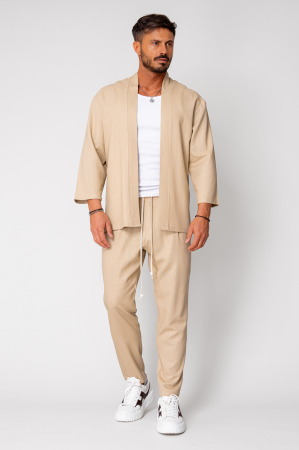Set Tulum Jachetă tip kimono si pantalon lung Beige [1]